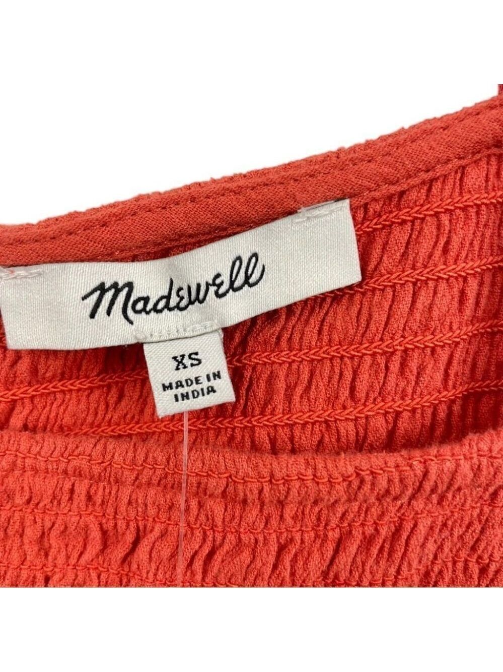 * NEW Madewell Eyelet-Sleeve Lucie Orange Smocked Peplum Top Size XS - Picture 5 of 5